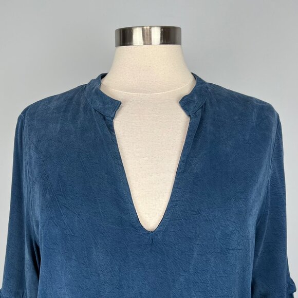 Maven West Womens Bell Sleeve Top Blue Split V Neck Relaxed Fit size Medium - Picture 3 of 12